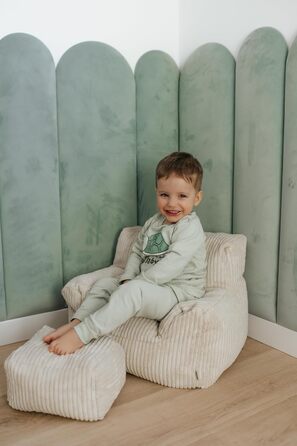 Дитяче крісло Gutekissen з підніжкою М&39яке крісло-шезлонг з тканини Lincoln Зручні сидіння для дитячих кімнат (кремовий Lincoln)