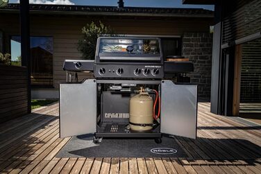 Газовий гриль RSLE ALLFLAME Hero 4 4 пальники (по 3,5 кВт), PRIMEZONE, BACKBURNER, робоча поверхня 70x45 см, чавунні решітки, алюмінієве лиття, кришка зі скляною вставкою, підсвічування ручок, чорний