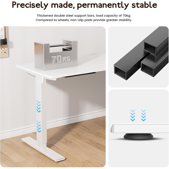 Стіл з регульованою висотою 60x140 см, електричний стіл з пам&39яттю налаштувань та функцією запобігання зіткненням, регульована висота 70117 см, ідеально підходить для офісу, домашнього офісу та ігор (білий) 140x60 см білий