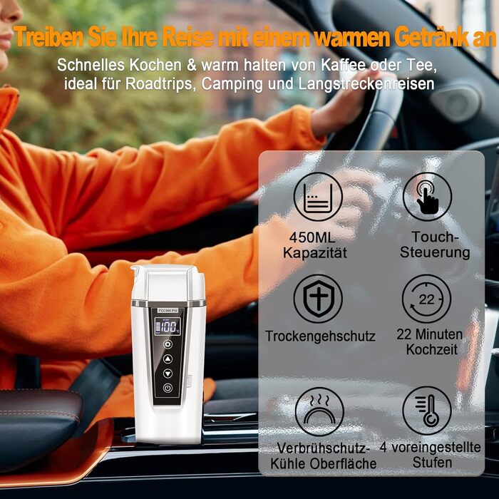 Подорожній чайник автомобільний 12v 24v для автомобіля вантажівки таксі дитини, чайник швидкого нагріву для автомобіля подорожня к