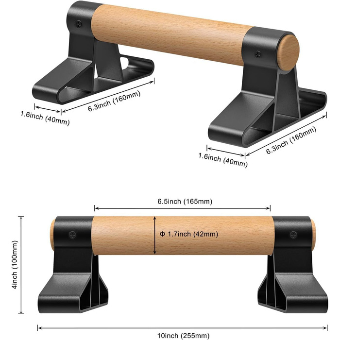 Обладнання для калістеніки Ручки для віджимань - Нековзні паралети Ручки для стійки на руках Міцні перекладини для віджимань, Дошка для віджимань для тренувань на підлозі, Стійка на руках, Силові тренування Коричневий 25,4 см завдовжки