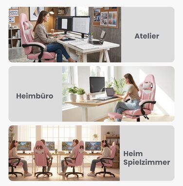 Ергономічне ігрове крісло з функцією масажу та підставкою для ніг регульоване по висоті, підтримка голови та попереку, поворот на 360, вантажопідйомність 150 кг, рожево-білого кольору. Рожево-білий 116,5 x 52,0 x 64,5 см