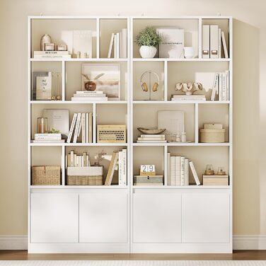 Біла дерев&39яна книжкова шафа, висока книжкова шафа з 4 полицями та відкритим місцем для зберігання, окремостояча полиця з дверцятами для вітальні, спальні, офісу, кабінету, 155x60x24 см, білий