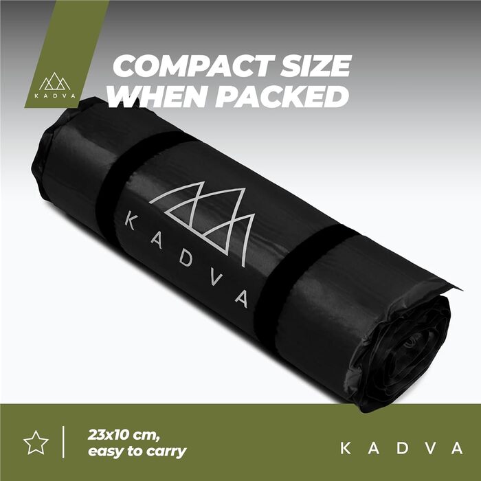 Самонадувний килимок Aero зручний, легкий та міцний килимок для сну. Ідеально підходить для кемпінгу та походів. Зовнішній шар 100 поліестер. Внутрішній шар 100 поліуретан. 182 x 52 см. Чорний.