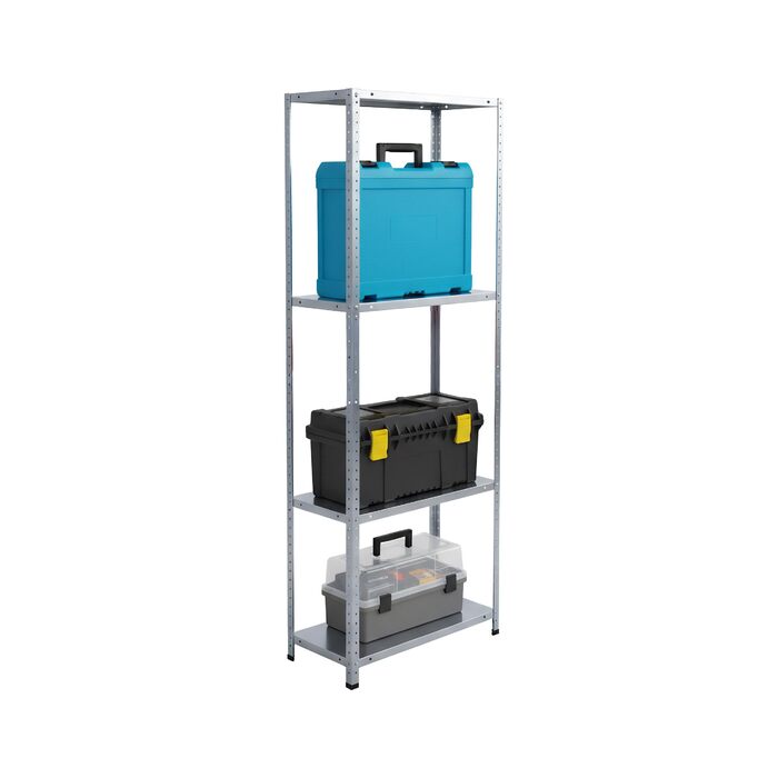 Стелаж для зберігання Relaxdays, оцинкована сталь, ВШХ 180 x 60 x 40 см, 160 кг, 4 полиці, для підвалу та гаража, міцний стелаж, сріблястий