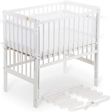 Дитяче ліжечко FabiMax Boxspring Baby Crib Flex 90x55, сертифіковане TV, виготовлене з букової деревини, білого лаку, з інноваційною регульованою бічною рейкою, підходить для ліжок з пружинним блоком (надувний матрац, білий) Білий надувний матрац