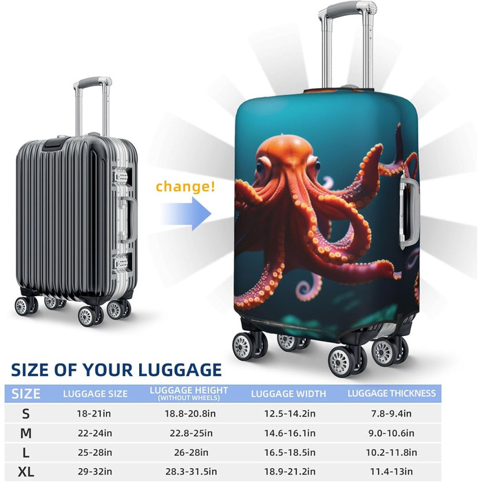 Чохол для валізи Октопус, міцний захист для багажу розміром 45.7-81.3 см, чорний, малий