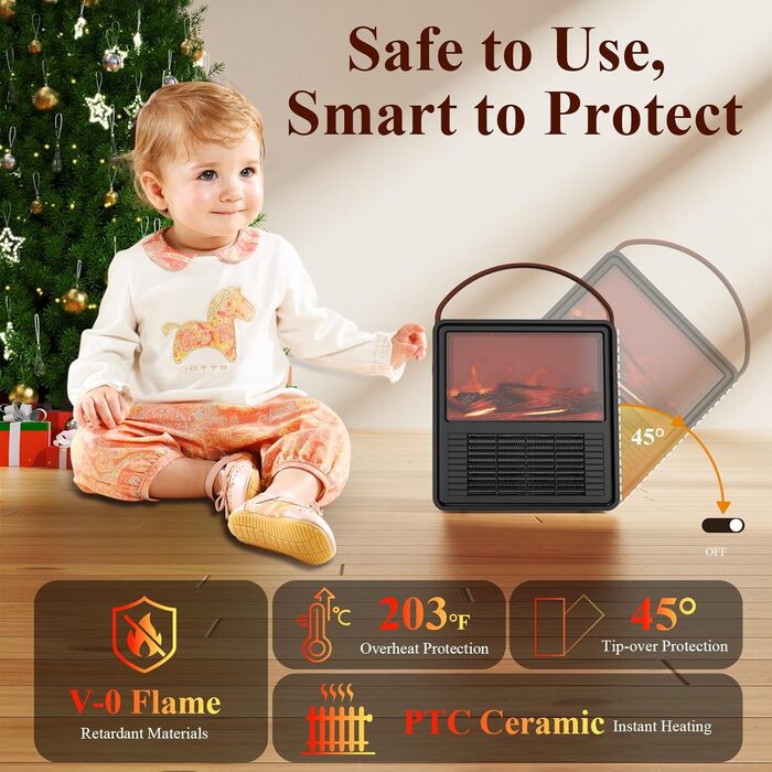 Електричний вентилятор-обігрівач Minthouz 1200 Вт/800 Вт, керамічний обігрівач з 3D-ефектом полум&39я, регульований термостат, енергоефективний, із захистом від перегріву та перекидання для спальні та офісу