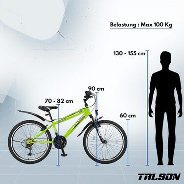 Гірський велосипед Talson 24 дюйми з передньою підвіскою та ліхтарями, 21-швидкісна Shimano FSTR, зелений