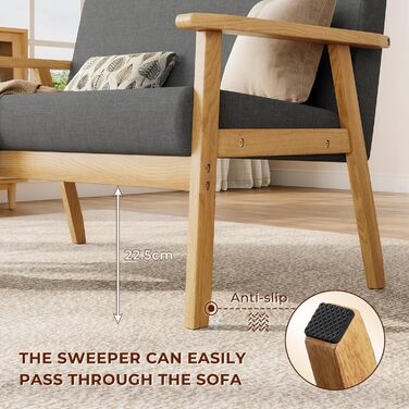 Місний диван Dripex, сучасний скандинавський тканинний диван, диван для відпочинку з дерева та лляної тканини, м&39який диван для вітальні, спальні, офісу, темно-сірий, 113x67x75см, 2-