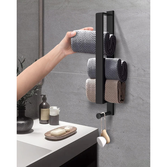 Рушникосушка чорна, самоклеюча рушникосушка без свердління з нержавіючої сталі 43,5 см гостьова рушникосушка для ванної кімнати з