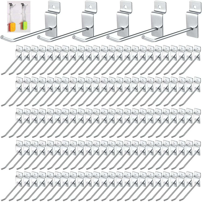 Дисплейний гачок Ламеля Настінний рейковий гачок 20 СМ, 100 шт. Перфорована дошка Рейкова дошка Гачок Інструмент Настінний гачок Панель Настінний кронштейн Вішалка Ламелі стінки Металевий гачок для гаражного роздрібного магазину
