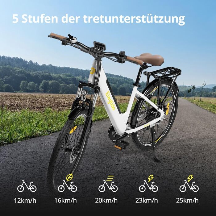 Електровелосипед Eleglide T1 Step-Thru, 27,5-дюймовий електричний трекінговий/міський велосипед з літій-іонним акумулятором 36 В 13 Аг (запас ходу до 100 км), двигун 250 Вт, відповідає вимогам ЄС із застосунком, РК-дисплей, білий