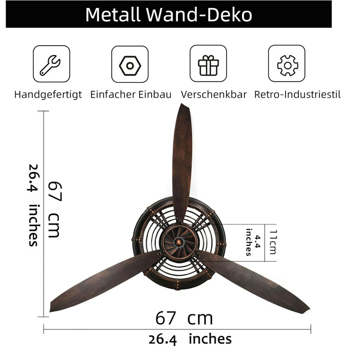 Настінне оздоблення YOUKI металеве, настінне оздоблення вітальні, настінне оздоблення, 3D картина на стіну, пропелерне оздоблення