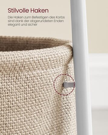 Круглий бічний столик VASAGLE, маленький столик, маленький журнальний столик, столик для вітальні, тканинний кошик, місце для зберігання у вітальні та спальні, сучасна тумбочка, матовий білий-верблюжий коричневий LET223W10 матовий білий верблюжий коричнев