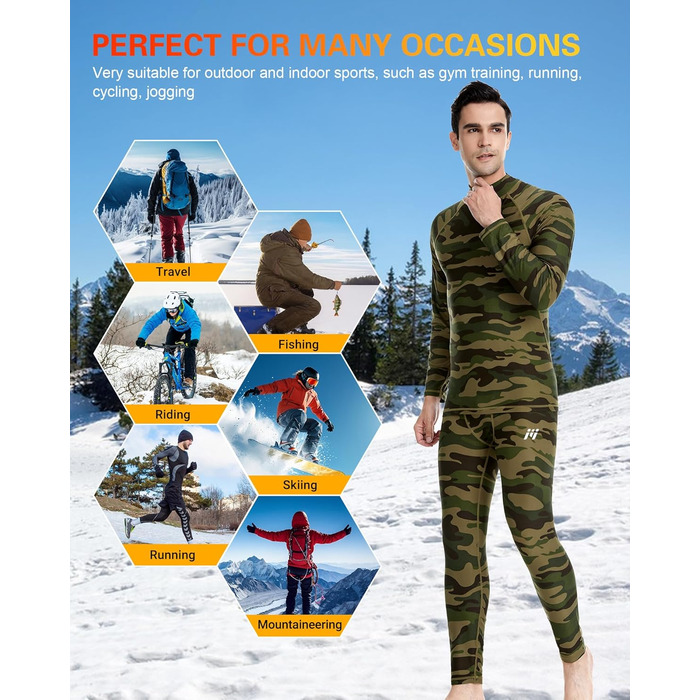 Термобілизна MEETYOO, 2 шт., чоловіча, термобілизна, лижна та функціональна, дихаюча, відводить піт, ідеально підходить для зими та спорту, 2 шт. - синій камуфляжний візерунок, розмір L