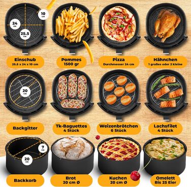 Фритюрниця Stillstern 6.5 л зі світлодіодним сенсорним екраном, 120 рецептів німецька, 10 програм, таймер 120 хв, розморожування та підтримання тепла, функція струшування, фритюрниця 1800 Вт XXL фритюрниця без олії Black New