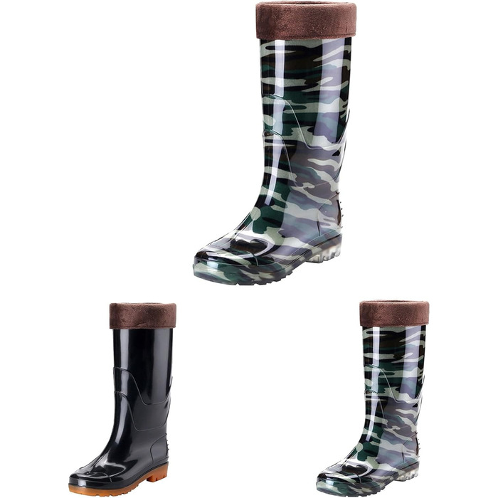 Чоловічі гумові чоботи до коліна, водонепроникні, з підкладкою з плюшевого хутра, гумові чоботи, взуття без шнурівки для активного відпочинку, роботи, полювання, теплі, сухі, нековзні, грязьове взуття, розмір 39 EU Jn