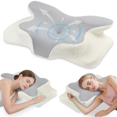 Подушка для шиї OSDUE, подушка з піни з ефектом пам&39яті, ергономічна подушка, подушка для сну на боці, спині та животі (сіра) світло-сіра