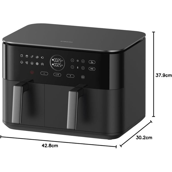 Аерофритюрниця Xiaomi Dual Zone 10л (3,5л 6,5л), 230C, функція SYNC, 9 режимів, 2700Вт, сенсорне керування, чорна