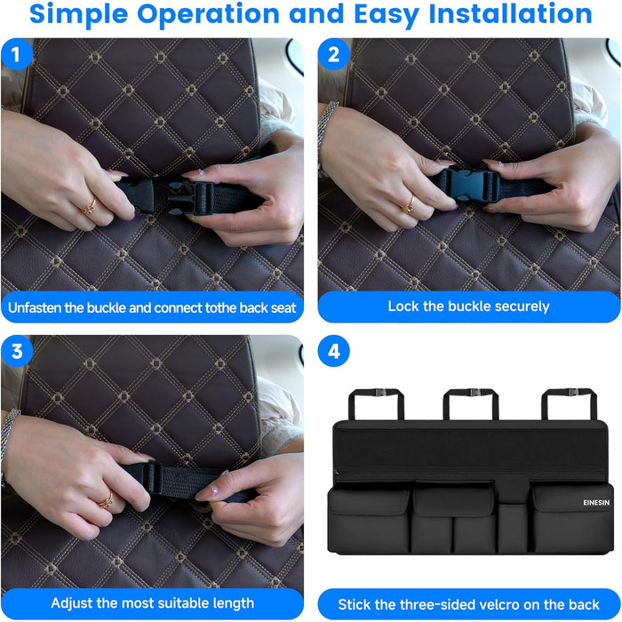 Органайзер для багажника автомобіля, багатофункціональна сумка для зберігання речей з сітчастими кишенями, 9 кишень, чорний, 105x52 см