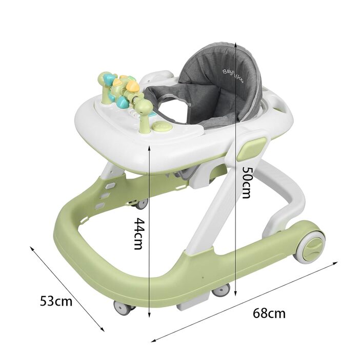 Дитячі ходунки Homewell 2-в-1, регульована висота в 3 положеннях, допоміжний пристрій для ходьби, навчальний центр з клавішами піаніно, розвиваючі ходунки, ходунки для дітей 624 місяців (світло-зелені)