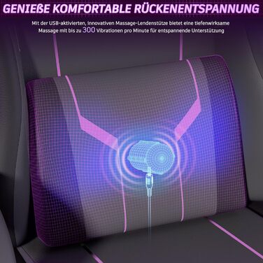 Ігрове крісло Soontrans з функцією масажу KJ433 Ігрове крісло з підставкою для ніг та підголівником Спинка ігрового крісла відкидається до 135 Вантажопідйомність 150 кг (сіро-фіолетове)