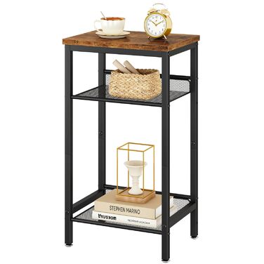 Журнальний столик YMYNY, тумбочка з регульованими полицями та ніжками, телефонний столик, столик для дивана з дерева, металевий каркас, індустріальний стиль, для вітальні, спальні, офісу, рустикальний коричневий HST005H 1-елементний рустикальний коричневи