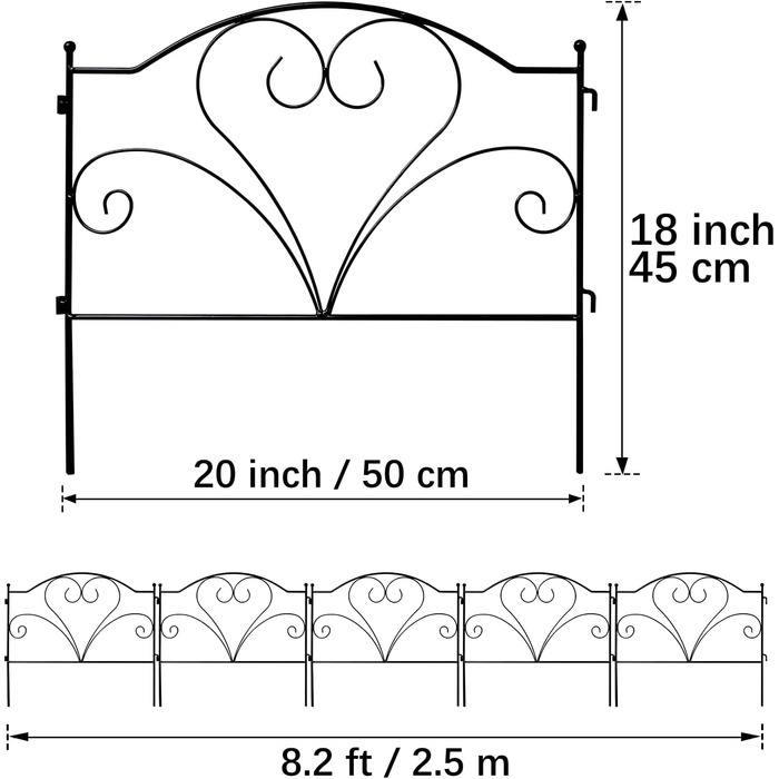 Декоративний садовий паркан Thealyn 45см В x 50см Ш (5 панелей, загальна довжина 2,5 м) Паркан без копання Бордюрний паркан з нержавіючого металу для дворового ландшафту, патіо, газону, клумби