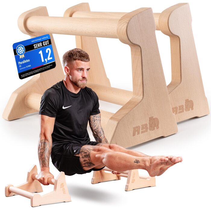 Ручки AS Calisthenics 3-в-1 - Паралети з регулюванням висоти для віджимань, підйомів та стійки на руках Нековзні та ергономічні грифи для віджимань з високоякісної деревини Ідеально підходить для домашнього спортзалу та тренувань на свіжому повітрі