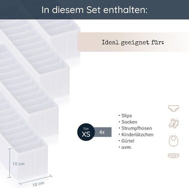 Набір органайзерів 11 надвисоких відділень для дитячого одягу, шкарпеток та підгузків Система організації пеленального столика міцна та миється, підходить для будь-якого пеленального столика та шухляди білий Розмір 4 шт. XS Білий 4 шт. XS
