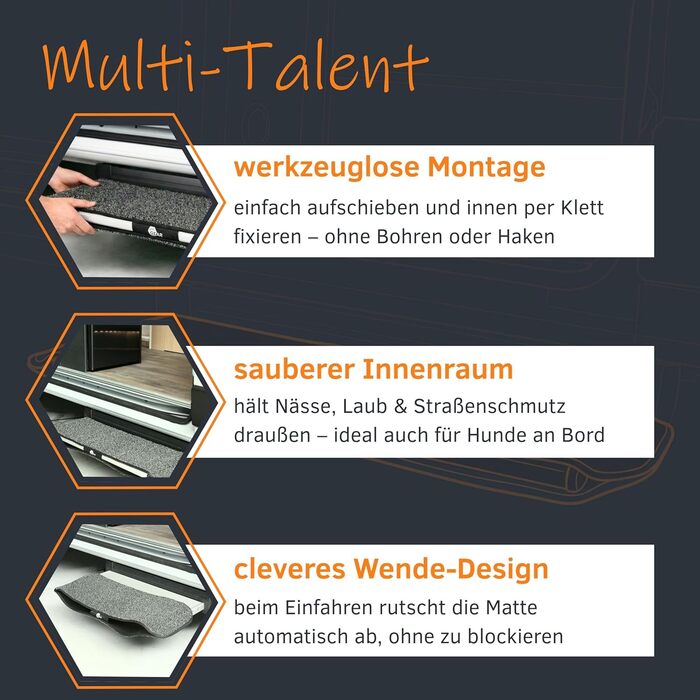 Килимок для сходів GEAR Mantua для автофургонів та караванів Килимок для електричних сходів 70,5 x 26 см Захисний килимок Нековзний та миється Не потребує свердління