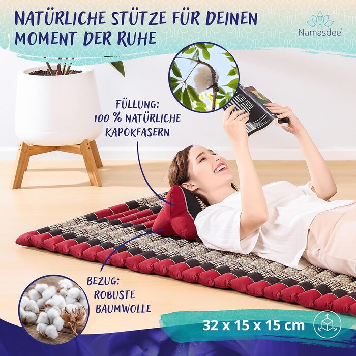 Подушка у формі кістки Ø 15x32 см зі 100 натуральним наповнювачем з капоку (червона/чорна)