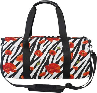 Сумка-мішок із зебровим принтом та червомими маками, з цупкої тканини, дорожня сумка, сумка на вихідні, для багажу, ручна сумка для чоловіків та жінок, для спорту та подорожей