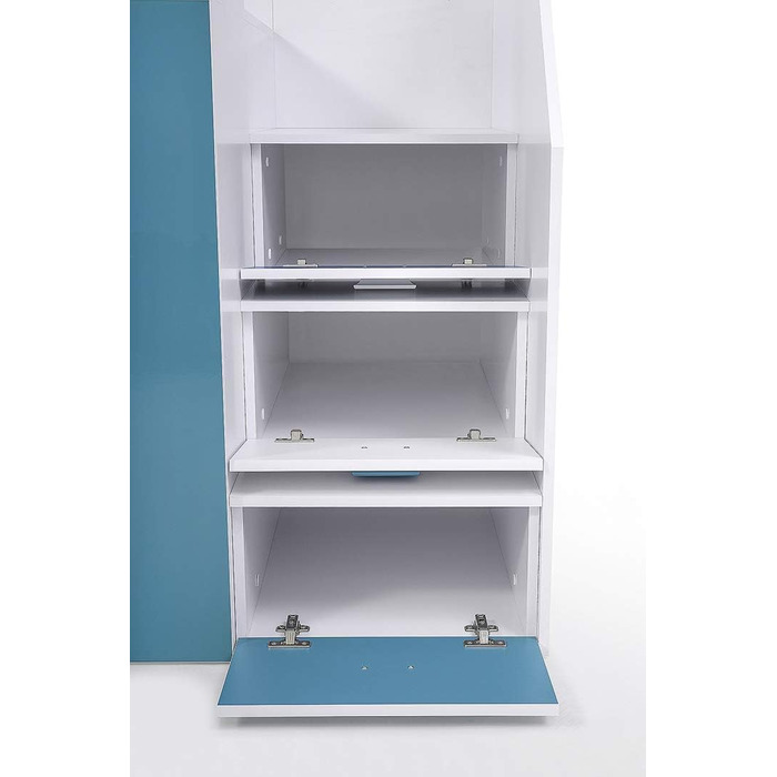 Двоярусне ліжко для дітей, підлітків з місцем для зберігання - Двоярусне ліжко з письмовим столом, шафою, полицею, шухлядами, сход