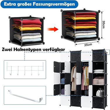 Шафа, багатофункціональна шафа, система полиць своїми руками, пластикова шафа, шафа для спальні з дверима, вбудоване місце для зберігання речей, пилонепроникна з 20 кубиками та рейкою для одягу