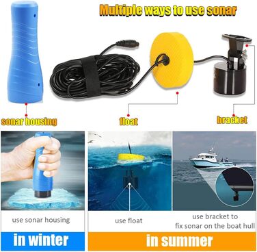 Портативний ехолот Детектор риби Ручний глибиномір для човна Байдарка Каное Понтон Джон Човен Гідроцикл Поплавкові трубки Ехолот для EIS Риболовля Серфінг Риболовля Подарунки для чоловіків