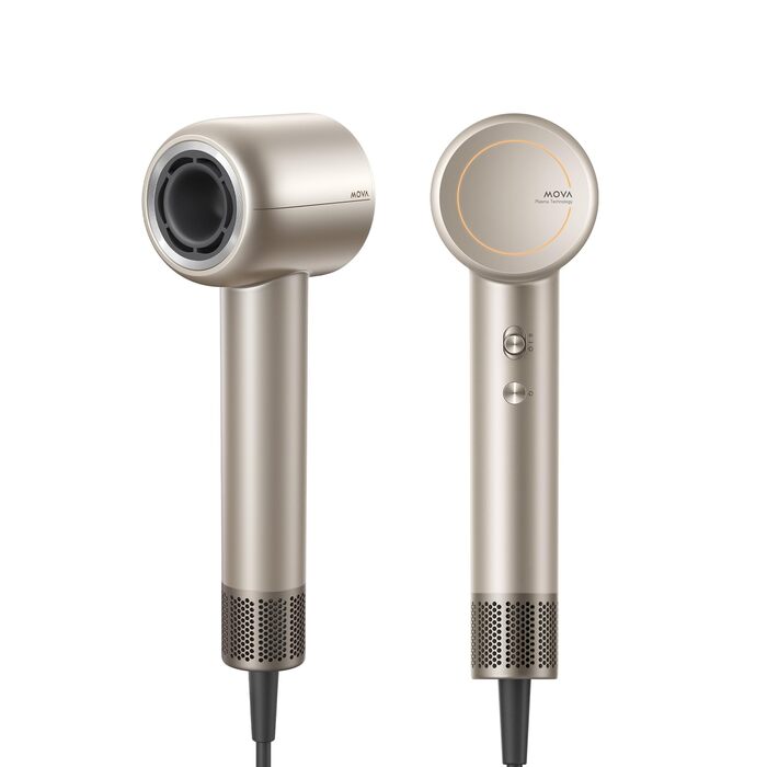 Фен для волосся MOVA Shine 10 швидке сушіння, Moisture Caring Tech, безщітковий двигун 110 000 об/хв, низький рівень шуму, плазмові іони, концентратор, NTC-контроль температури (1000 вимірів/с), для дому, салонів та подорожей, Gold