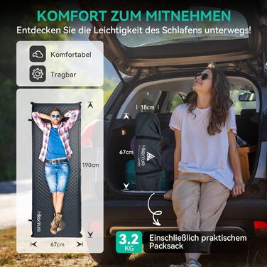 Самонадувальний килимок для сну HIKENTURE, 10 см товщиною пінопластовий кемпінговий матрац, ультратовстий самонадувальний повітряний матрац, зручний килимок для сну для використання на свіжому повітрі, намет, походи, подорожі, темно-сірий