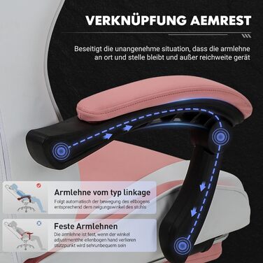 Ігрове крісло COLAMY, комп&39ютерне крісло з підставкою для ніг та поперековою опорою, регульоване по висоті ігрове крісло з поворотним на 360 сидінням та підголівником, крісло для відеогеймерів, ергономічна висока спинка, рожевий сучасний колір