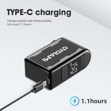 Велосипедний насос, міні-електричний A2MAX, 85x50x32 мм, 10.3 бар / 150 PSI, алюмінієвий сплав, чорний