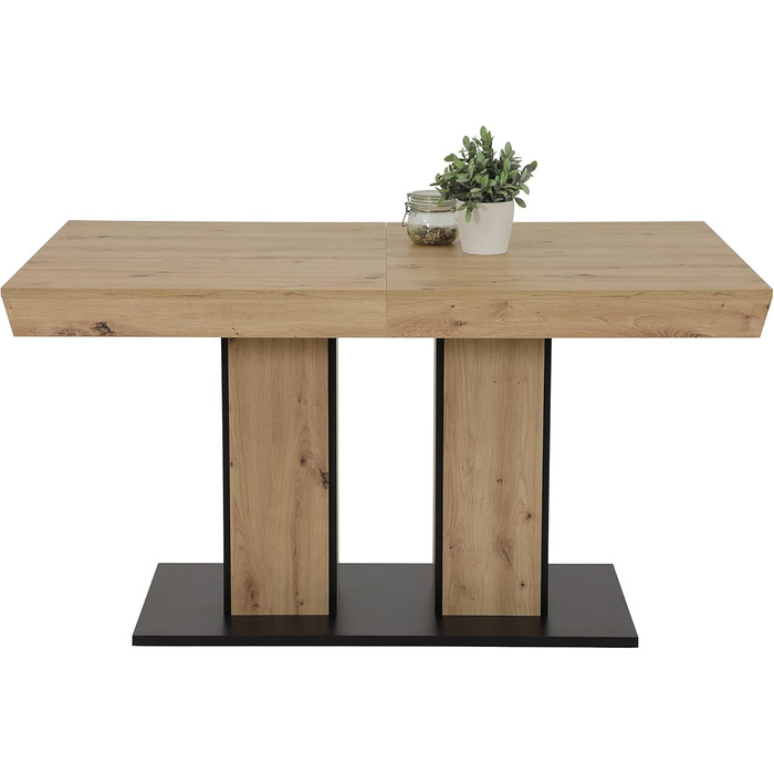 Обідній стіл Agnes на п&39єдесталі, матеріал на основі дерева з меламіновим покриттям, декор Artisan Oak, синхронізоване висування, 140-220x90x76 см