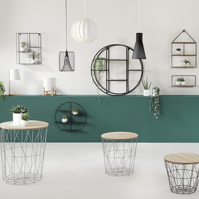 Журнальний столик Kumi з дизайном кошика чорний колір з імітацією дерева, діаметр 40 x висота 41 см, вбудований простір для зберігання для вітальні, спальні, журнальний столик