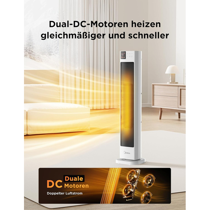 Енергозберігаючий тихий тепловентилятор Midea NTH20-22GR(WH) з пультом дистанційного керування, керамічний тепловентилятор PTC 200