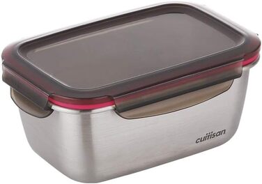 Контейнер для зберігання продуктів CANDL Cuitisan (Flora) з нержавіючої сталі з кришкою-кліпсою, прямокутний, придатний для використання в мікрохвильовій печі та духовці, EC7-SS06 980 мл 18,4 см x 13,0 см x 8,3 см / 980 мл
