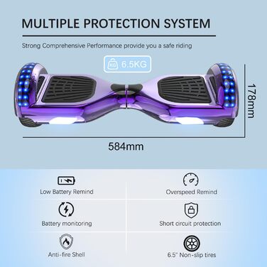 Гіроскутер RCB із сидінням – комплект для дітей, скейтборд з ховеркартом, з Bluetooth та світлодіодними ліхтарями, подарунок для дітей, фіолетово-чорний