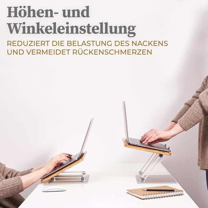 Підставка для ноутбука з дерева HENNEZ, регульована по висоті - для ноутбуків та MacBook - тримач для ноутбука, підставка для столу - ергономічна підставка для ноутбука