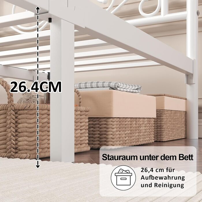 Ліжко 140x200 з узголів&39ям та узніжжям у формі метеликів/основа матраца/місце для зберігання речей під ліжком/рейковий каркас не потрібен/легке складання/тиха робота/білий 140 x 200 см