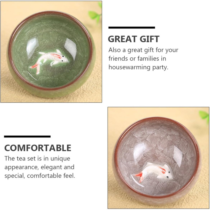 Керамічний чайний сервіс Рибка на 6 персон з ефектом тріщин, жаростійкий, креативний дизайн для дому та особистих чаювань