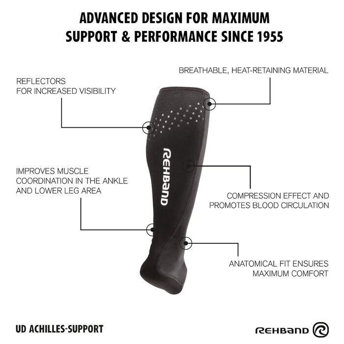 Неопреновий бандаж для ахіллового сухожилля Rehband чоловіки та жінки, 1 пара бандажів для гомілковостопного суглоба підтримує тендиніт ахіллового сухожилля та полегшує біль XL Black